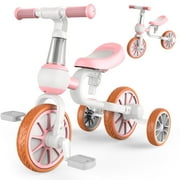 Kicacooc Kids Tricycle, 3-in-1 Toddler Balance Bike with Removable Pedal and Training Wheels for 2-4 Yr Old Birthday Gift - Pink